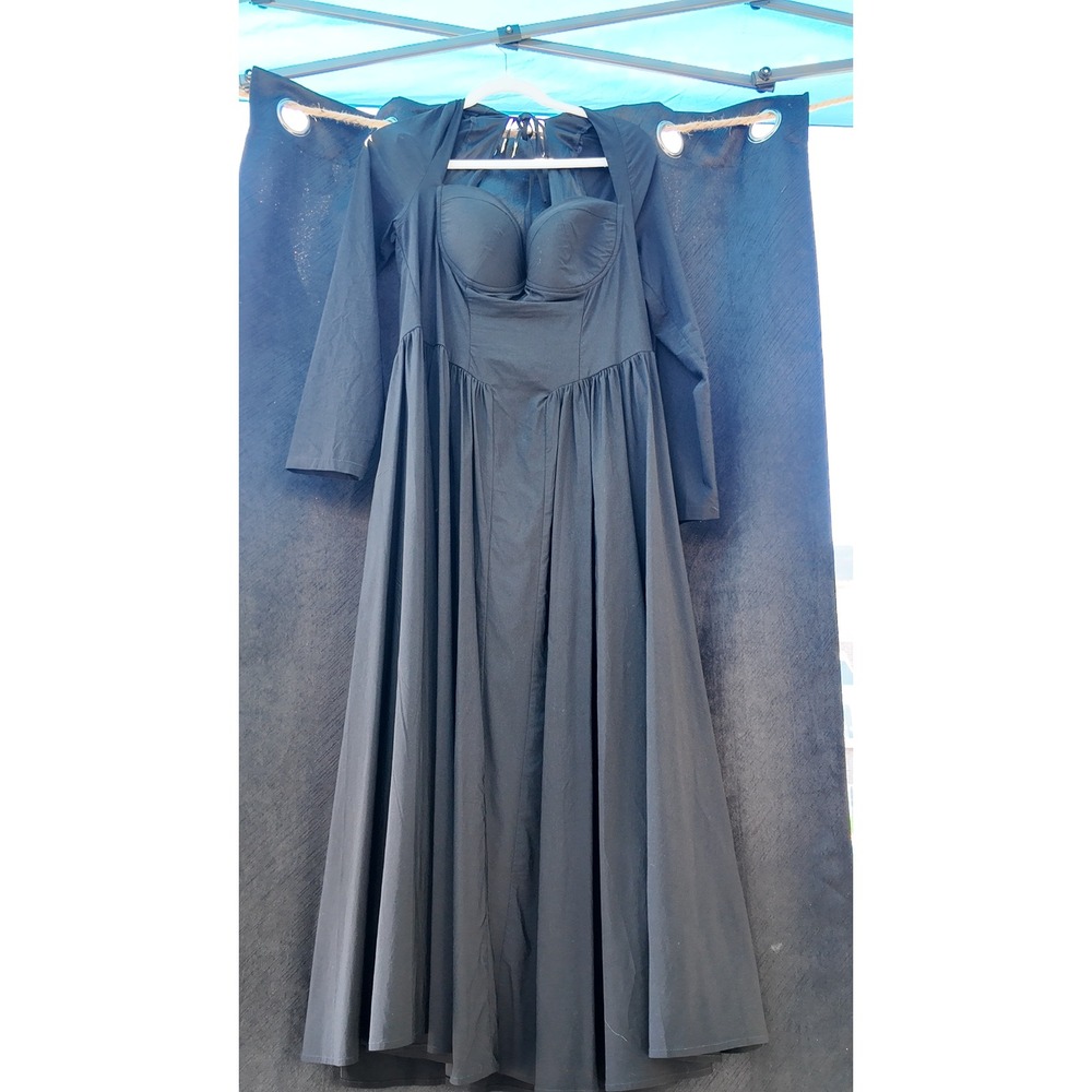 Black Corset Maxi Dress Long Sleeve Padded Sweetheart Goth Formal Gown